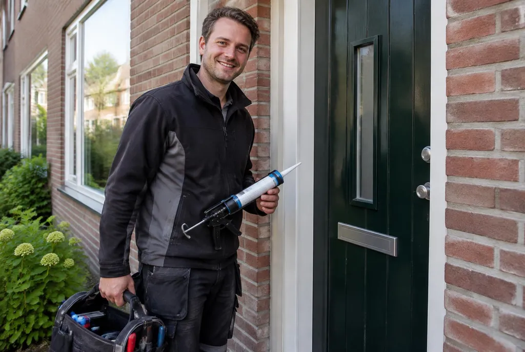 Vakman van Kitbedrijf Meerkerk bij de voordeur van een woning